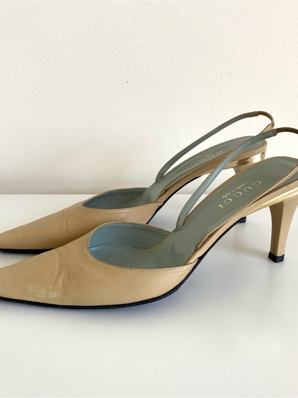 Gucci Beige Pointed Toe Slingback Heels